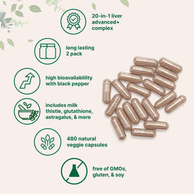 Étiquette avec ingrédients clés du complément alimentaire avancé pour le foie