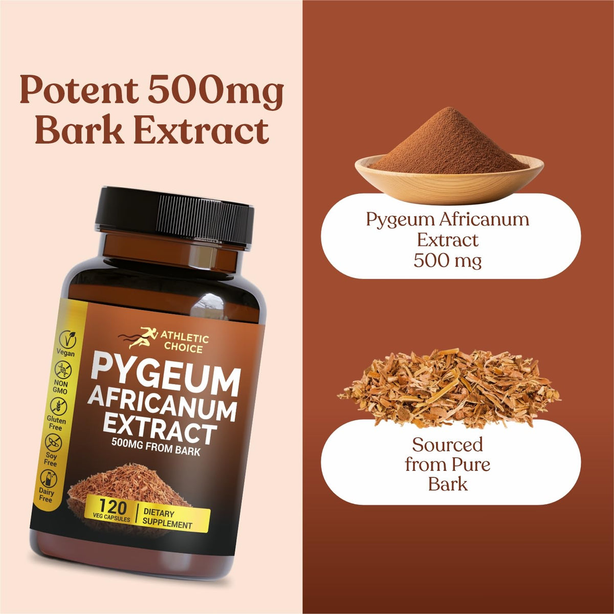 Étiquette d'Athletic Choice Pygeum Africanum 500mg 120 capsules