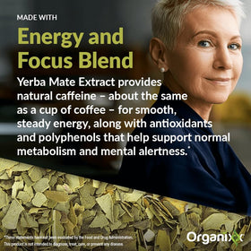 Étiquette d'Organixx Yerba Complex avec informations nutritionnelles