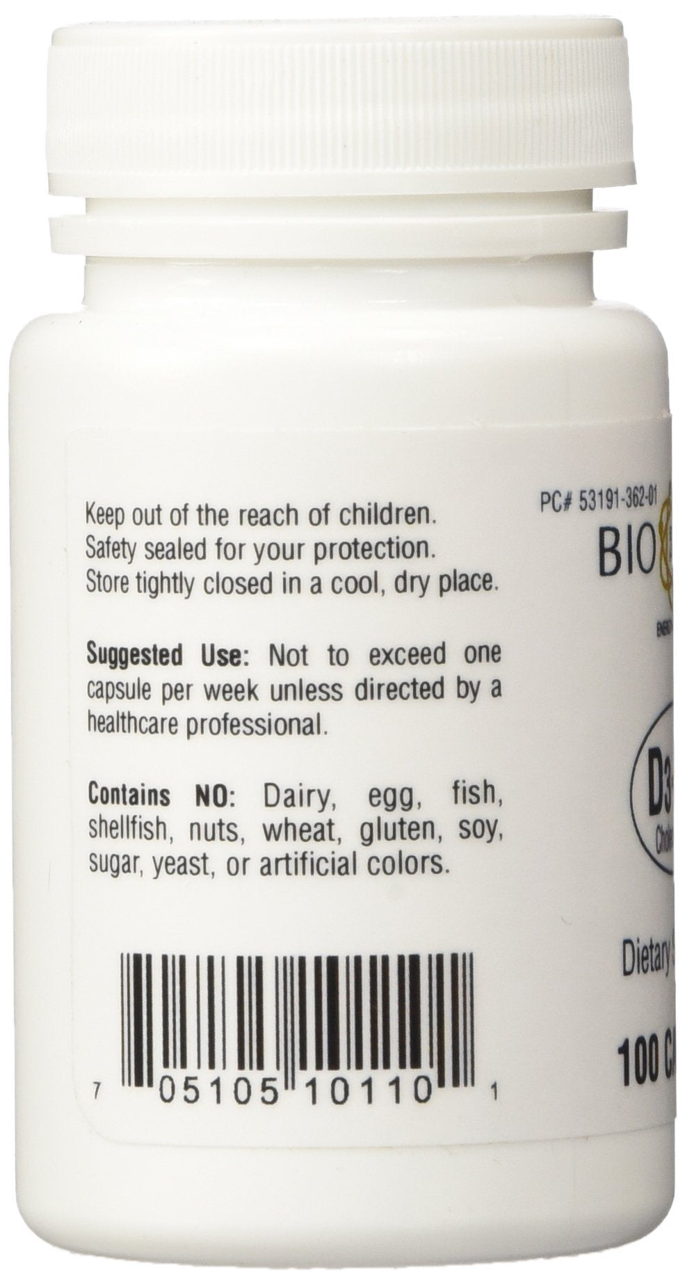 Étiquette de Bio-Tech Pharmacal D3-50 50 000 UI 100 Capsules