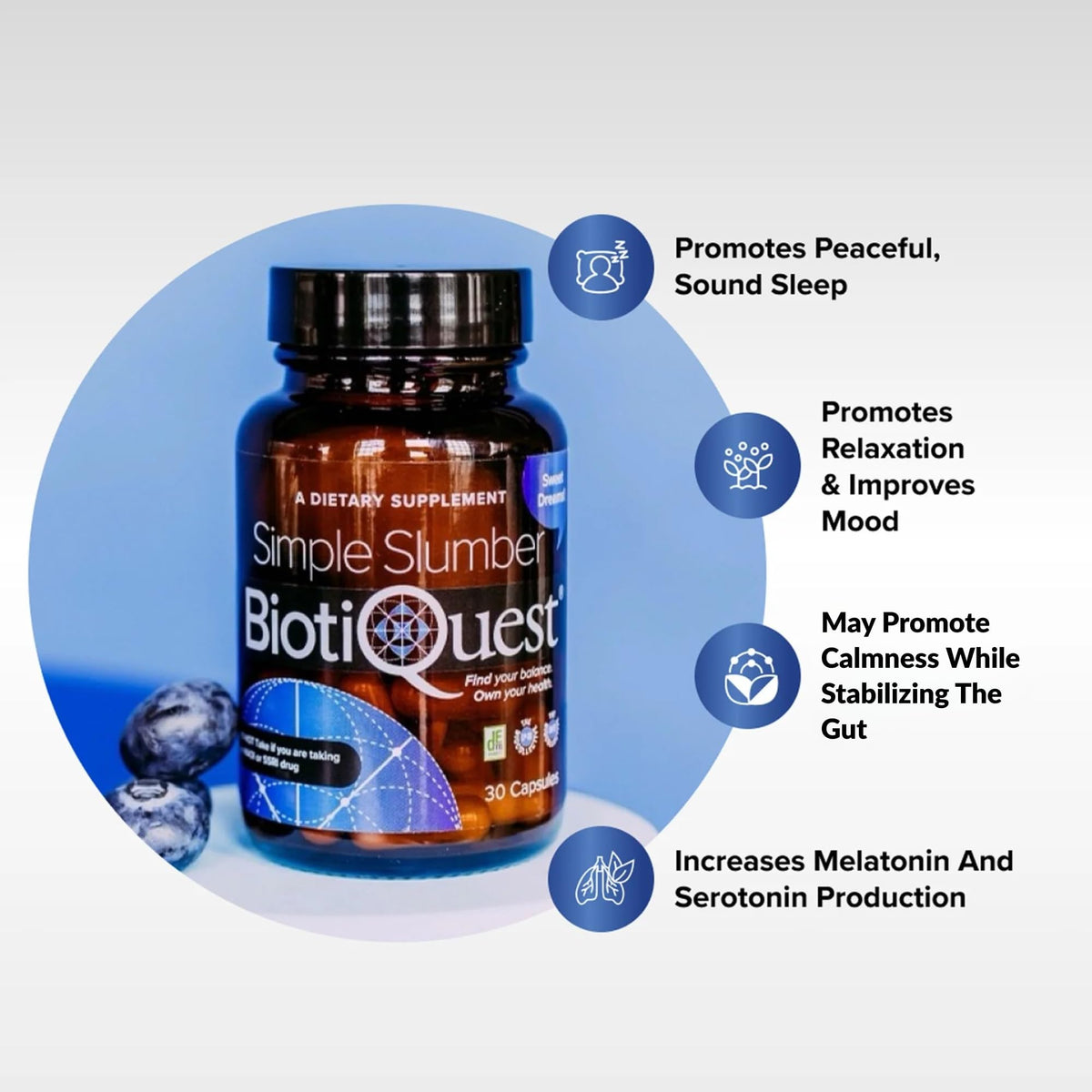 Étiquette de BiotiQuest Simple Slumber Probiotiques avec ingrédients