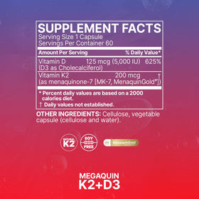 Étiquette de composition de Microbiome Labs MegaQuin D3 + K2