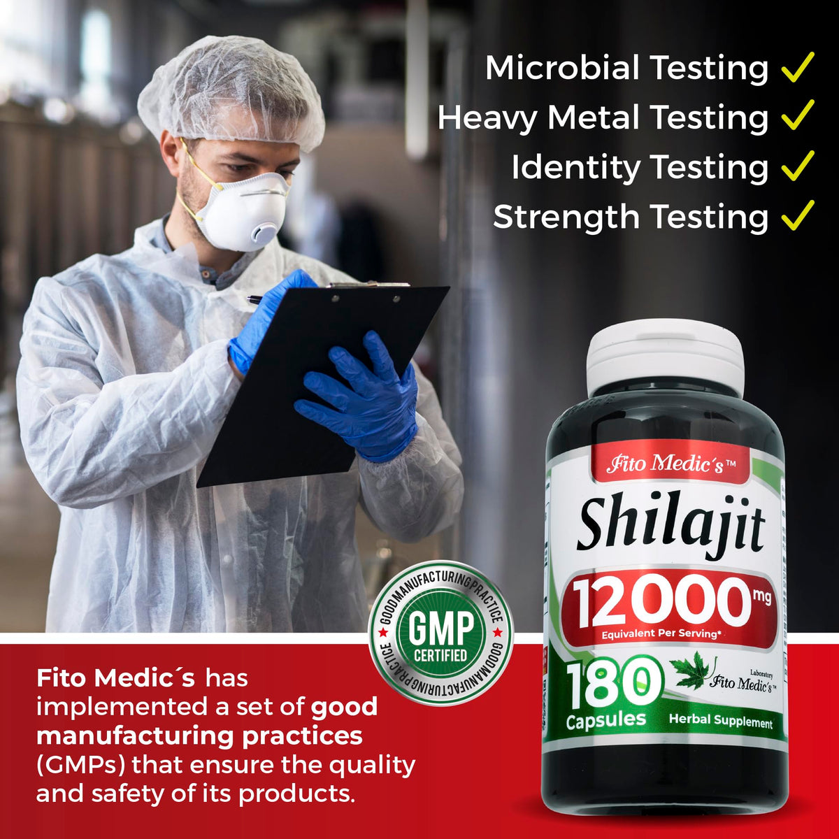 Étiquette de composition des capsules de shilajit FITO MEDIC'S