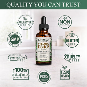 Étiquette de composition des gouttes de vitamine D3 K2 Live Wise Naturals