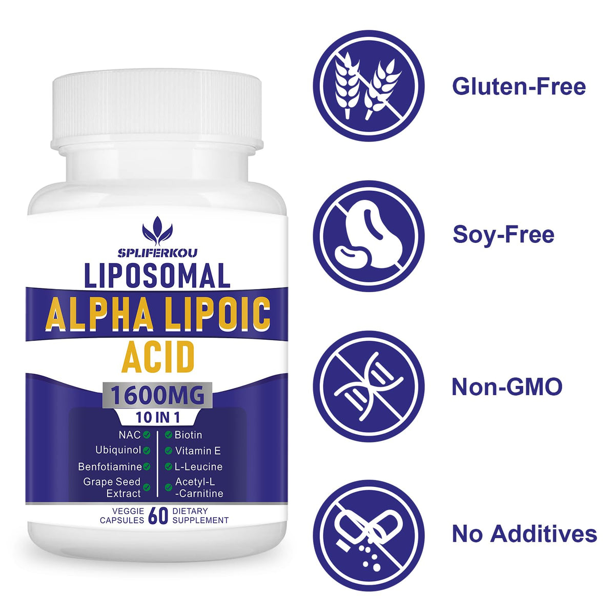 Étiquette de composition du Spliferkou Acide Alpha Lipoïque 1600mg