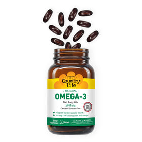 Étiquette de Country Life Huile de Poisson Omega-3 avec informations nutritionnelles