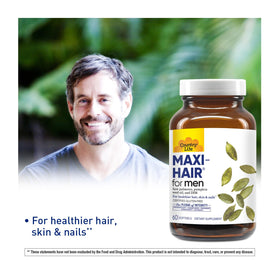 Étiquette de Country Life Maxi-Hair pour Hommes avec ingrédients affichés