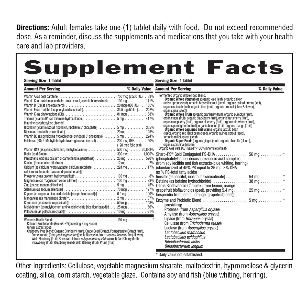Étiquette de Country Life Multivitamine Femme 50+, informations nutritionnelles