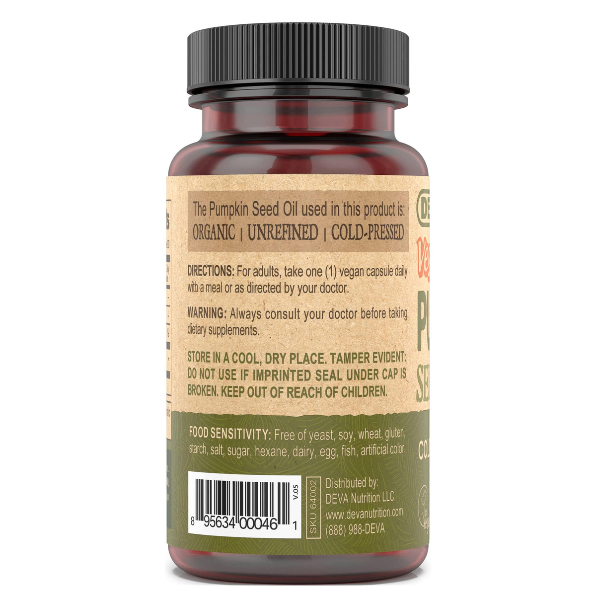 Étiquette de DEVA Huile de Graine de Citrouille 500 mg