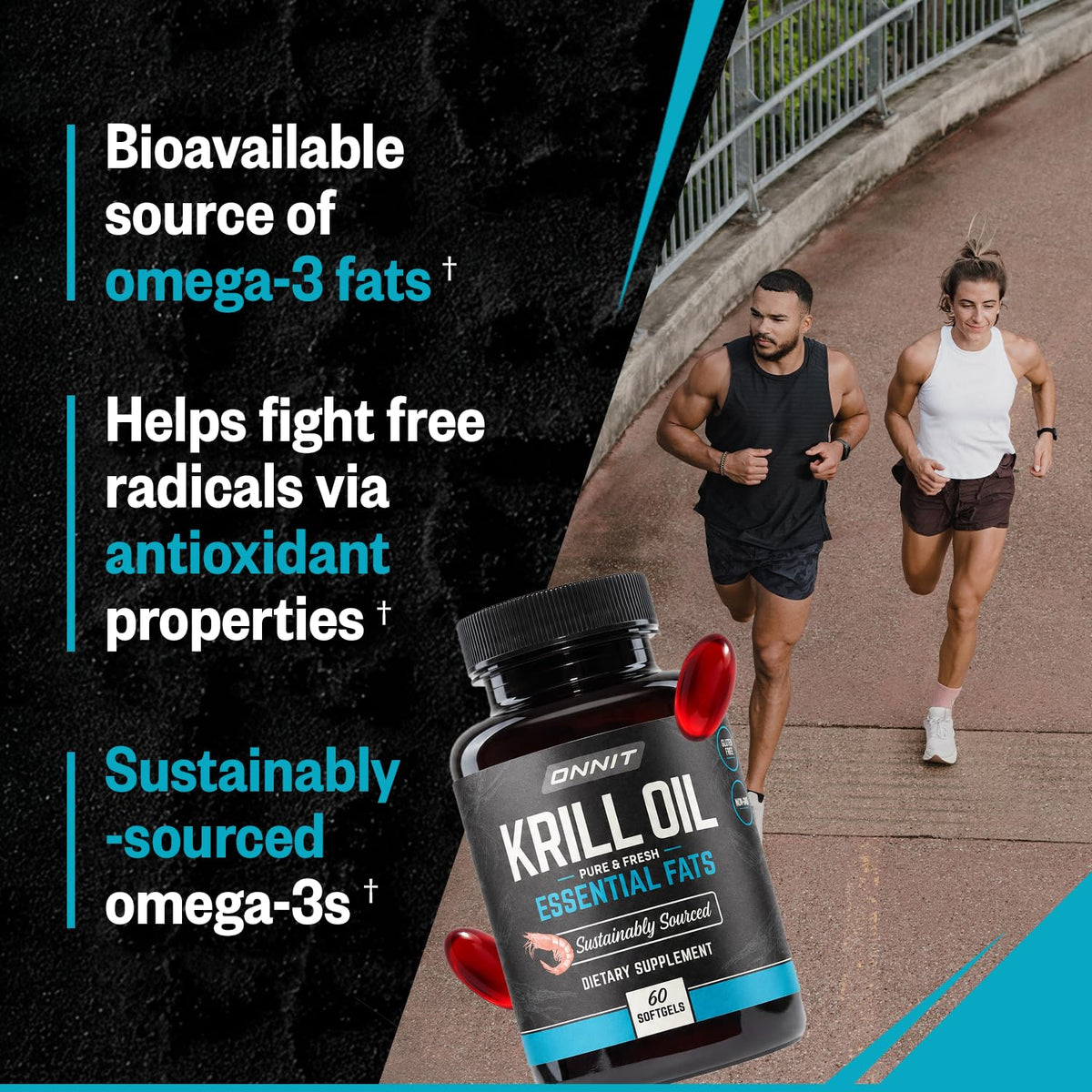 Étiquette de flacon d'huile de krill ONNIT avec spécifications