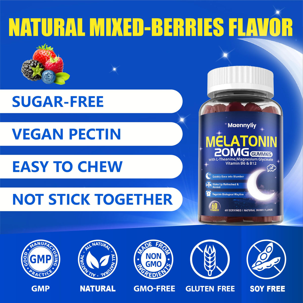 Étiquette de flacon de gummies Maennyliy montrant les ingrédients