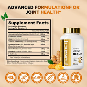 Étiquette de FUNRICH Glucosamine Chondroitin MSM 136g avec ingrédients.