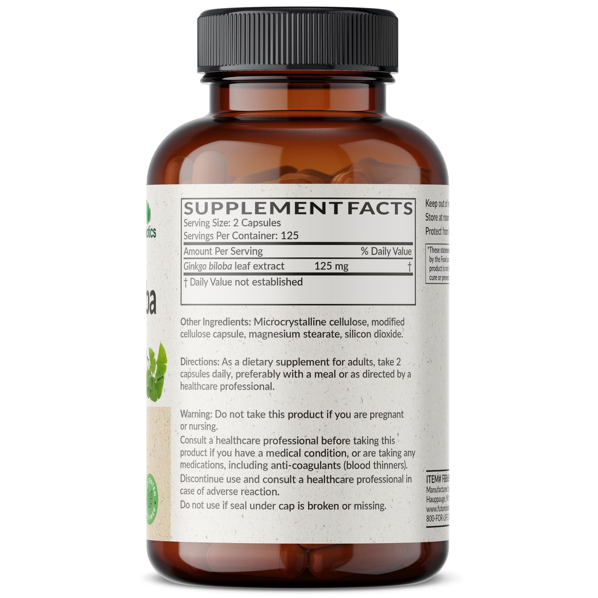 Étiquette de Futurebiotics Ginkgo Biloba 250 capsules