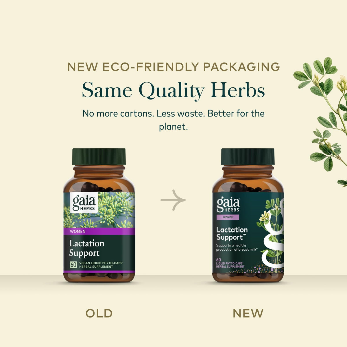 Étiquette de Gaia Herbs Soutien à l'Allaitement avec caractéristiques