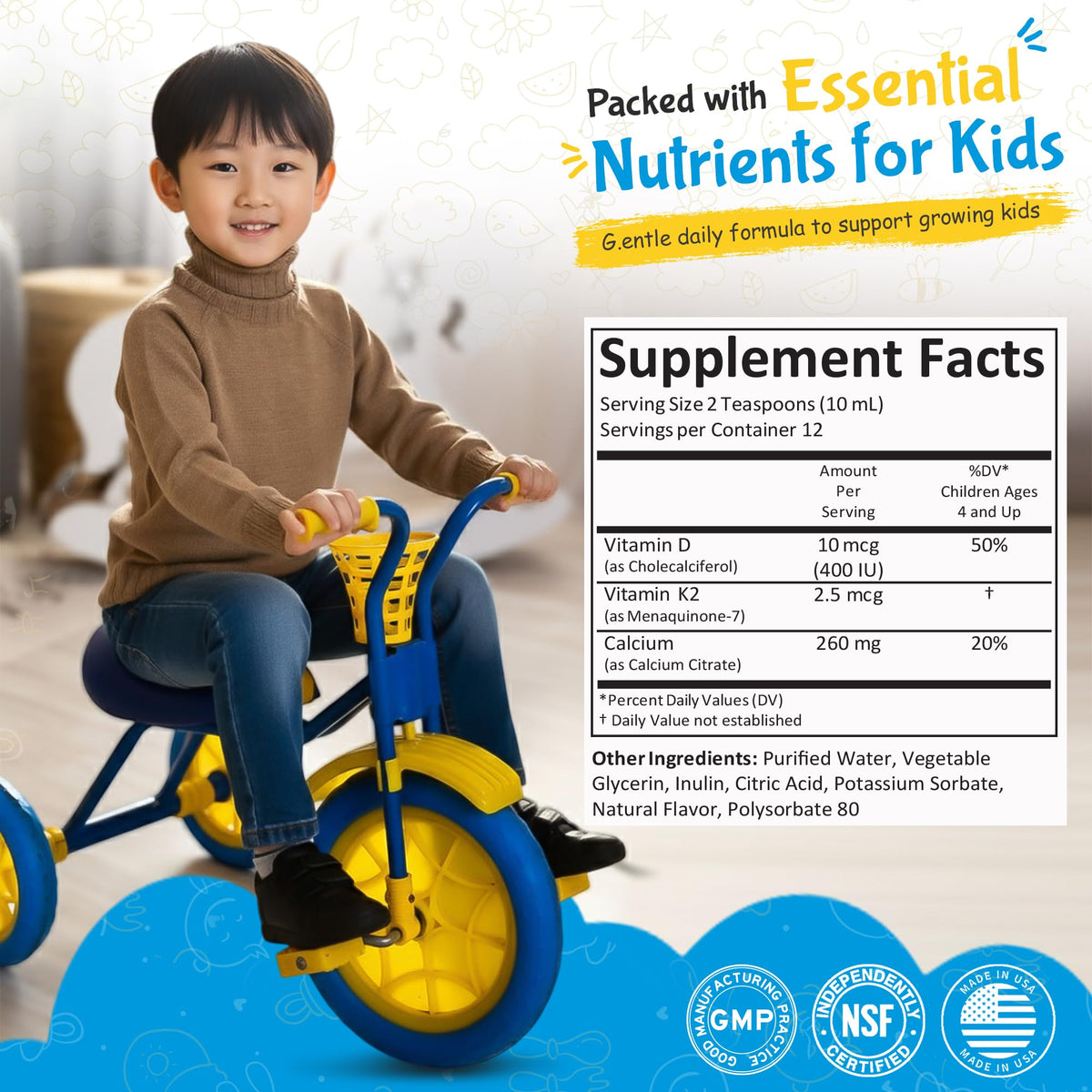 Étiquette de Kiddivit Calcium Liquide pour Enfants avec ingrédients