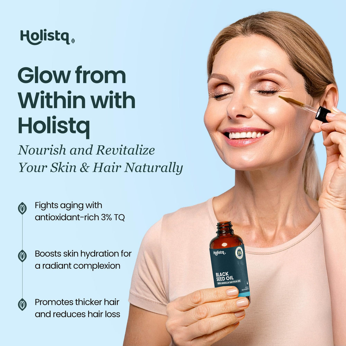 Étiquette de l'huile de nigelle HOLISTQ