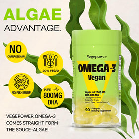 Étiquette de la boîte de gélules Omega-3 VEGEPOWER