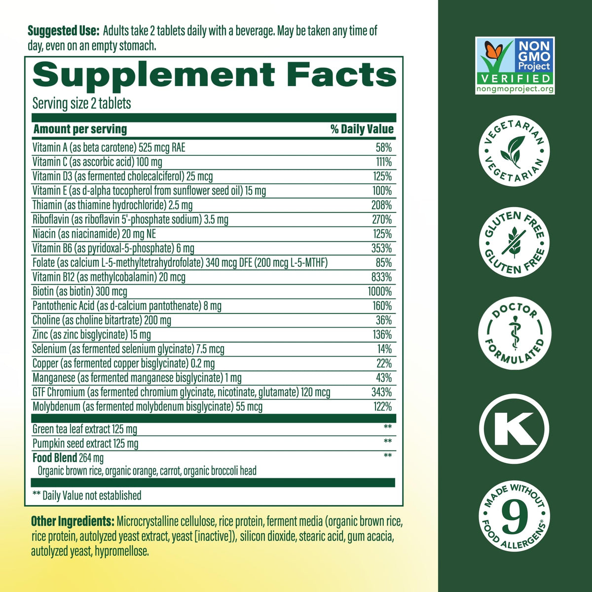 Étiquette de la boîte de MegaFood Multivitamine Avancée pour Hommes 55+