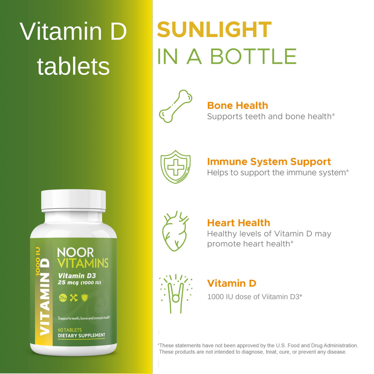 Étiquette de la boîte de Noor Vitamins Vitamine D3 1000 IU