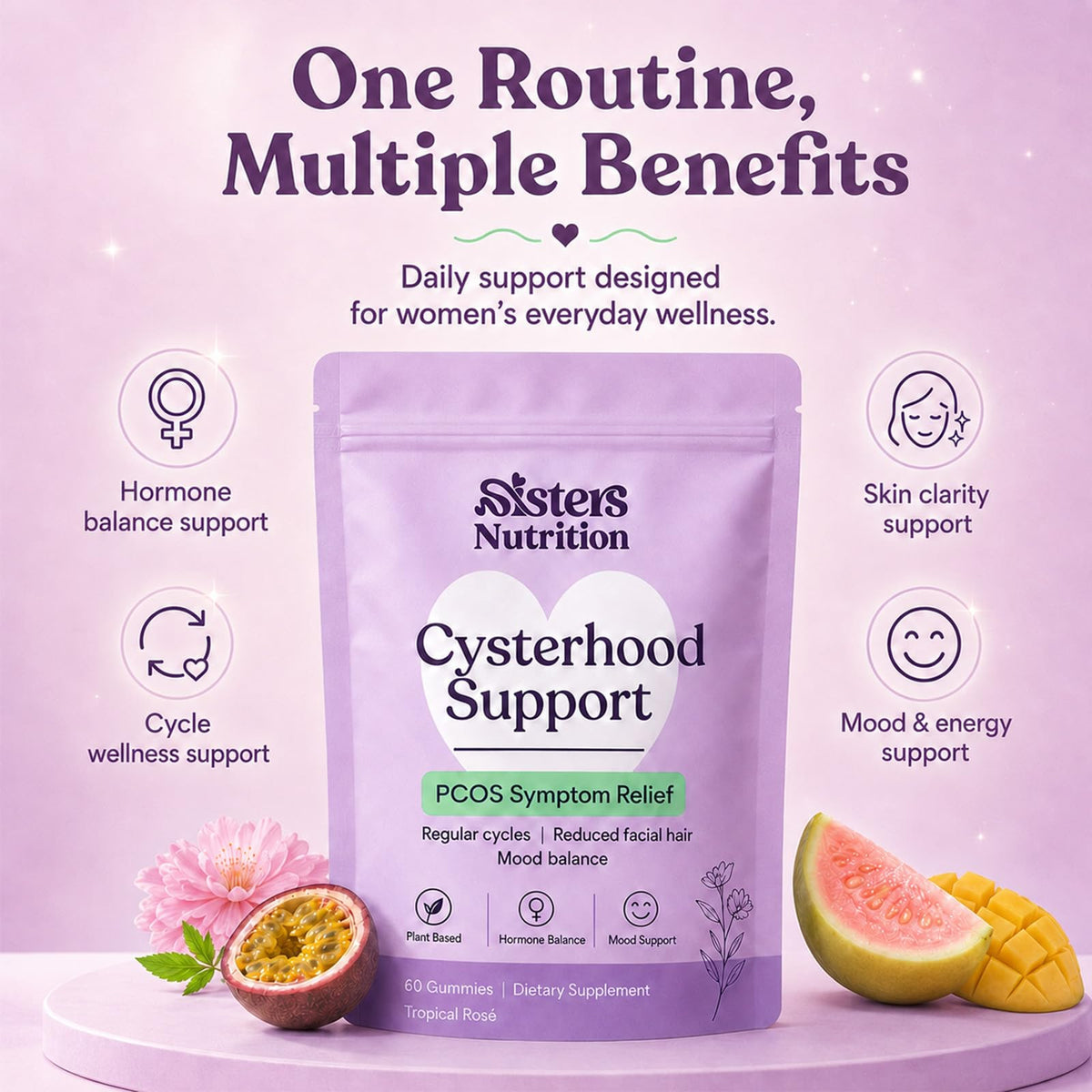 Étiquette de la boîte de Sisters Nutrition gummies