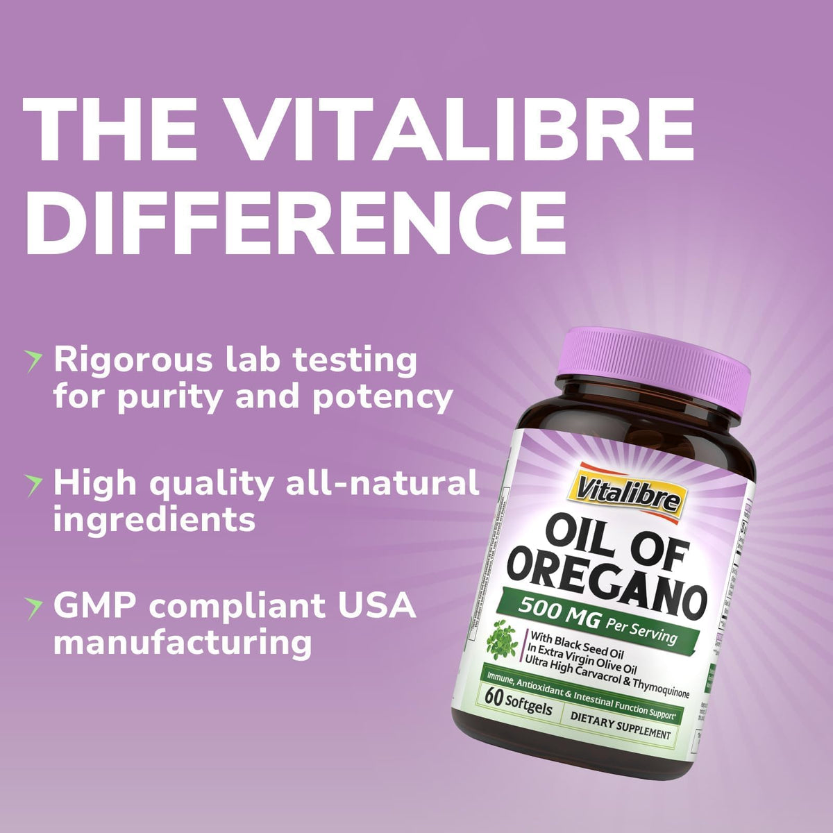 Étiquette de la boîte de Vitalibre Huile d'Origan 500mg