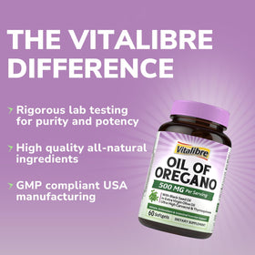 Étiquette de la boîte de Vitalibre Huile d'Origan 500mg