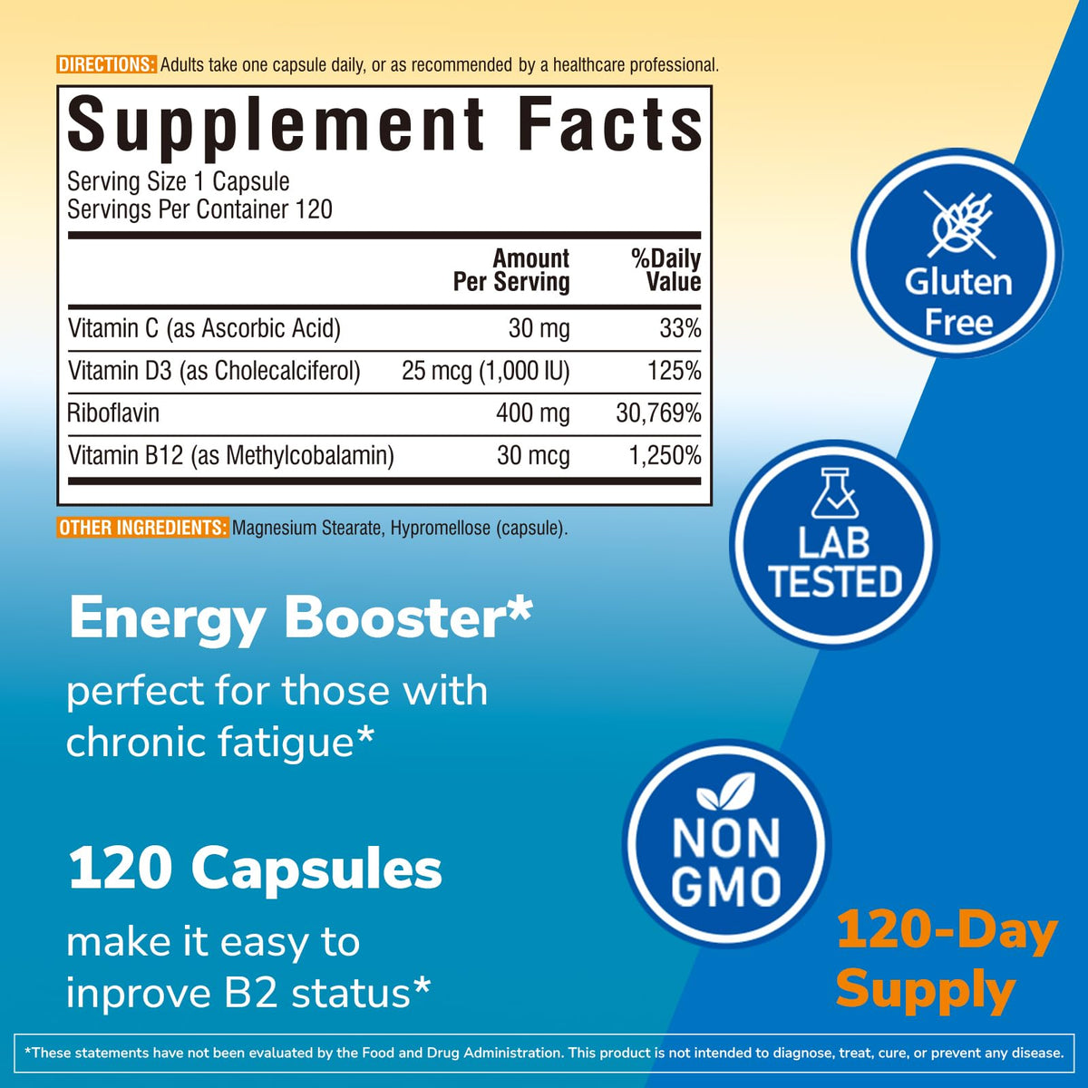 Étiquette de la boîte de Vitamine B2 400 mg Vitalibre