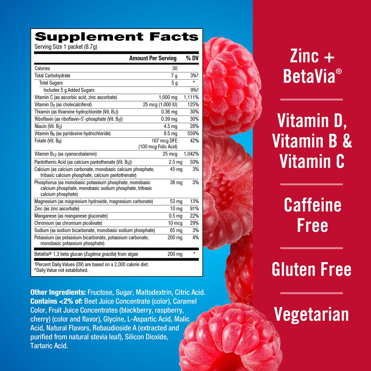 Étiquette de la boîte Emergen-C daily wellness+ avec informations nutritionnelles