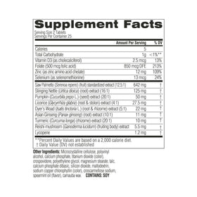 Étiquette de la boîte Swisse Prostate avec informations nutritionnelles