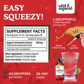 Étiquette de la bouteille d'extrait de baies de schisandra Wild & Organic