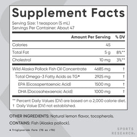 Étiquette de la bouteille d'Omega-3 Sports Research