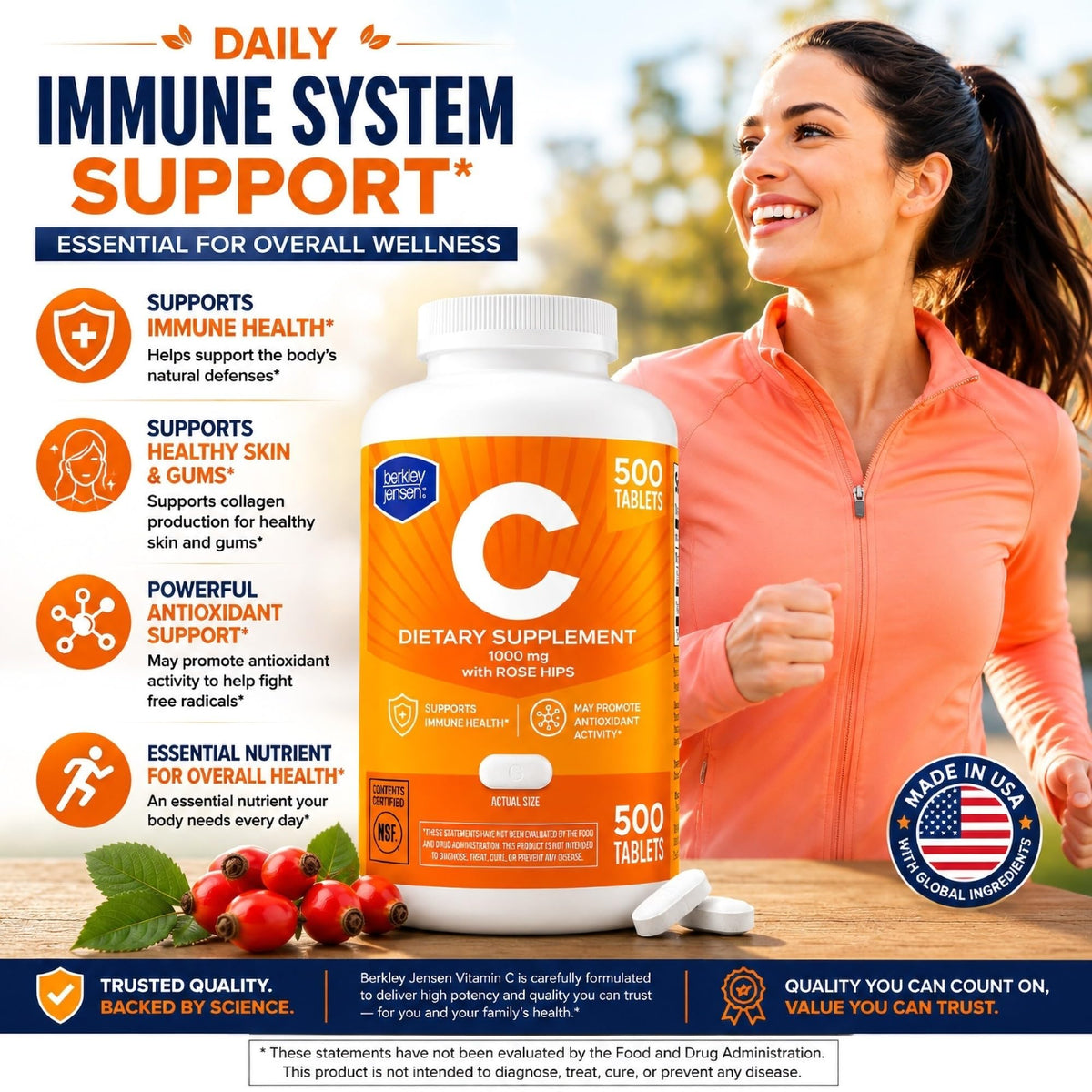 Étiquette de la bouteille de berkley jensen Vitamine C 1000mg