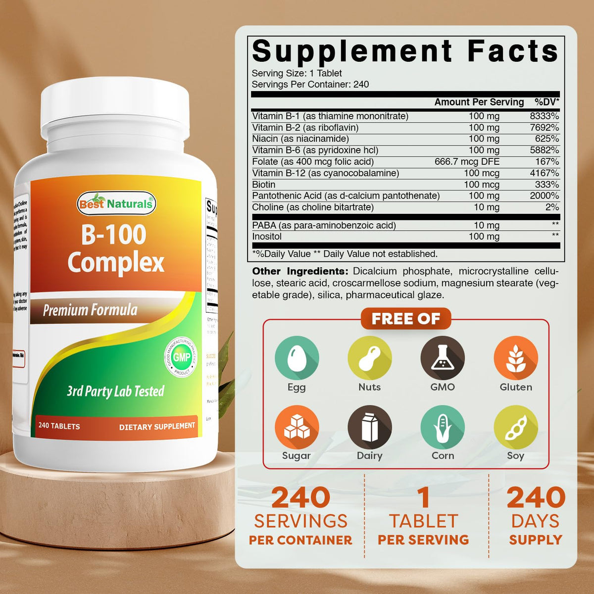 Étiquette de la bouteille de Best Naturals Complexe de Vitamines B