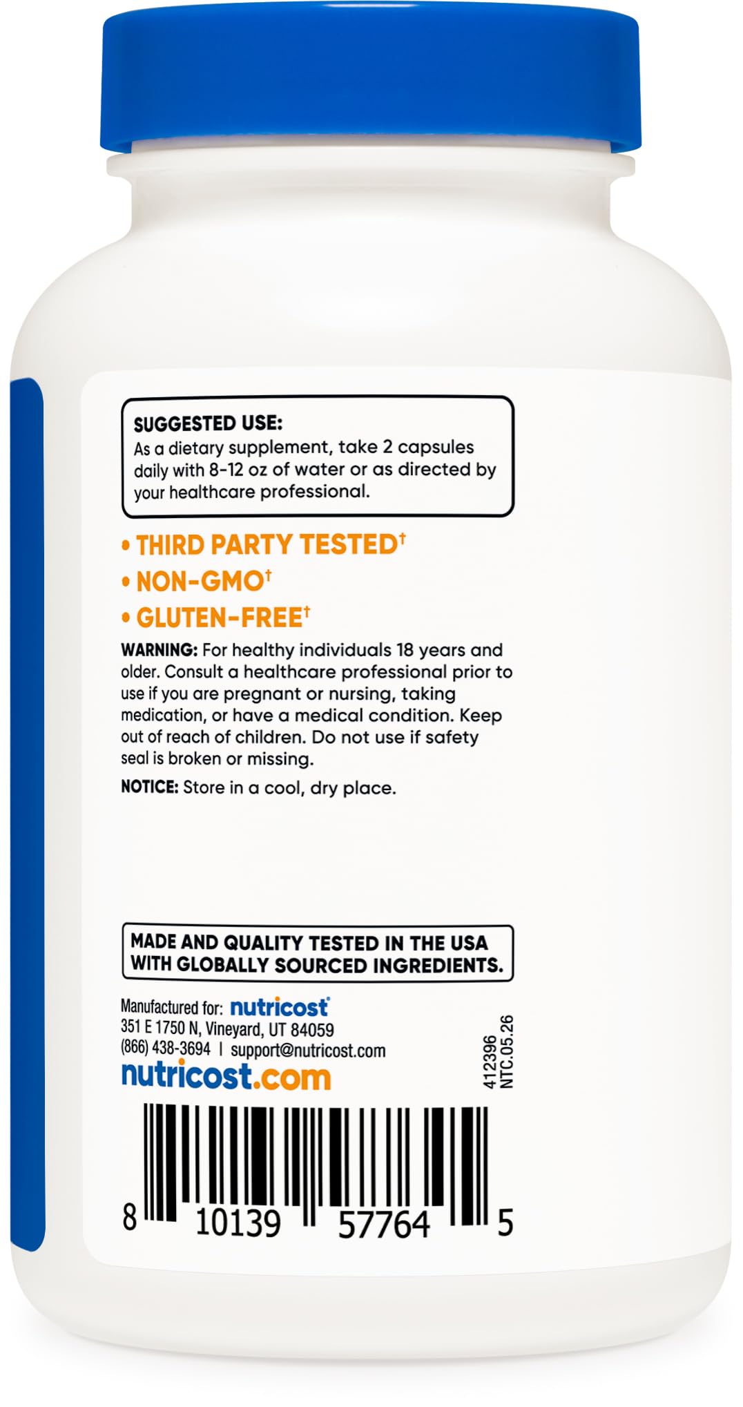 Étiquette de la bouteille de Butyrate de Sodium Nutricost