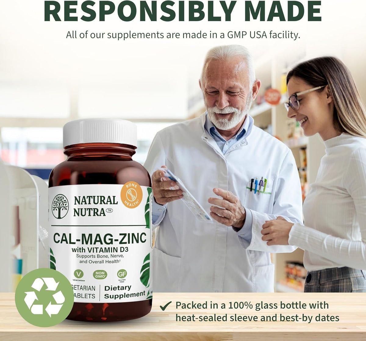 Étiquette de la bouteille de Calcium Magnésium Zinc Natural Nutra
