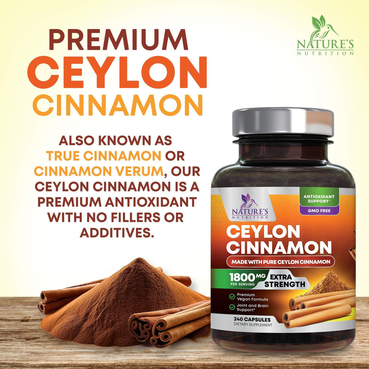 Étiquette de la bouteille de capsules de cannelle de Ceylan bio