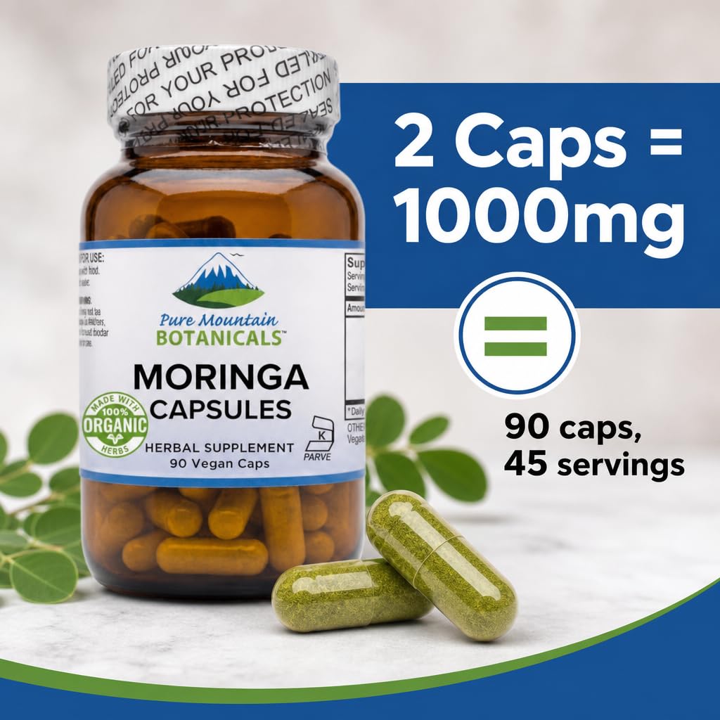 Étiquette de la bouteille de capsules de Moringa 1000mg