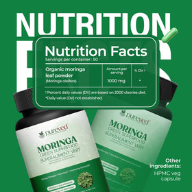 Étiquette de la bouteille de capsules de moringa Pureved