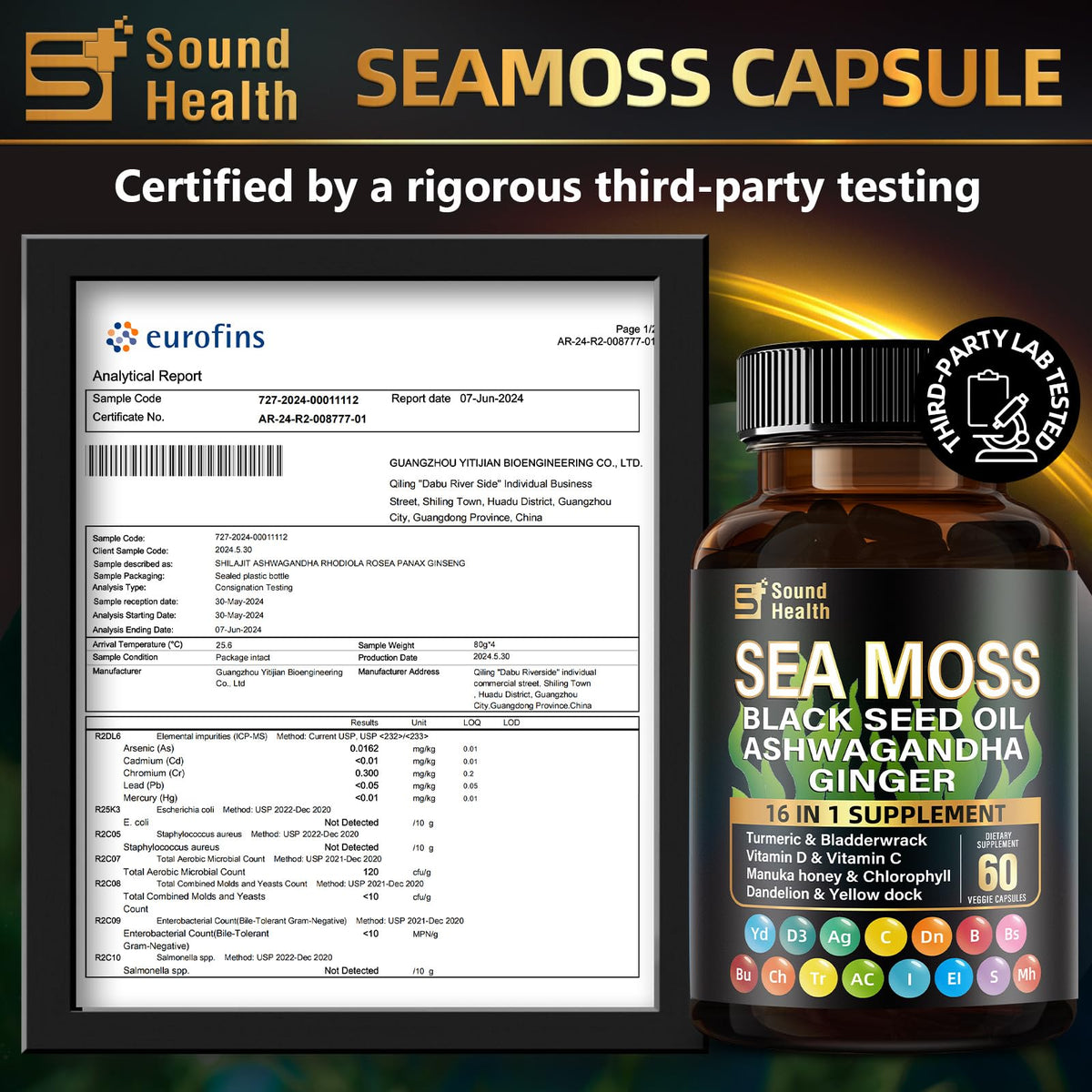 Étiquette de la bouteille de capsules de mousse irlandaise SoundHealth