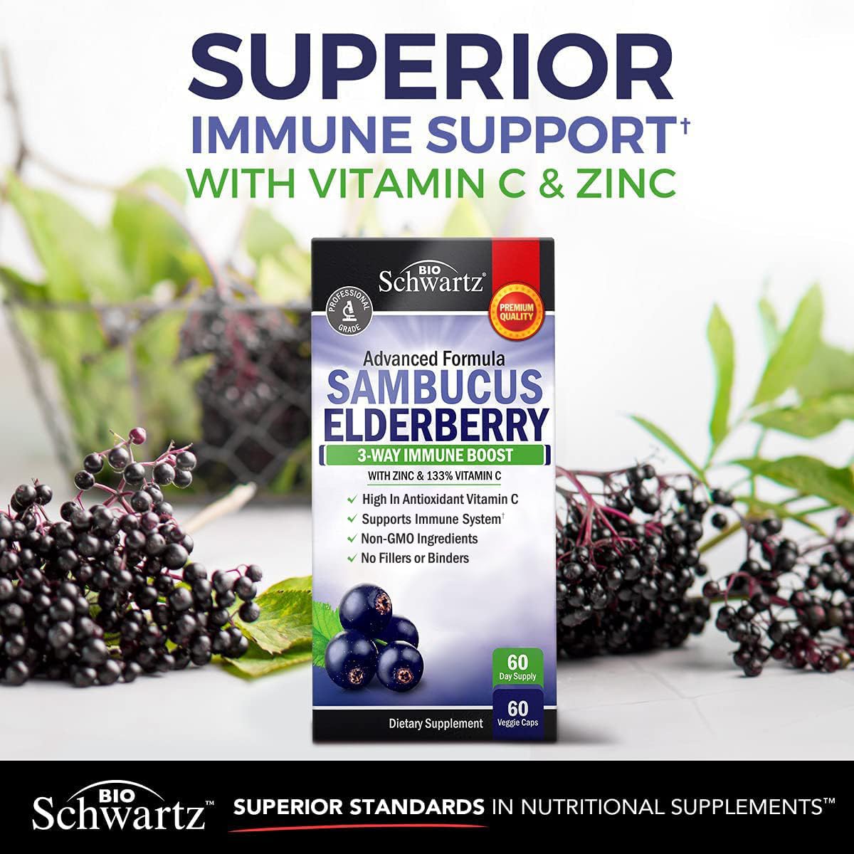 Étiquette de la bouteille de capsules de sureau BioSchwartz
