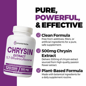 Étiquette de la bouteille de Chrysin 500mg Immortal Herbs avec ingrédients