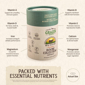 Étiquette de la bouteille de colostrum bovin GRAZIN HEALTH