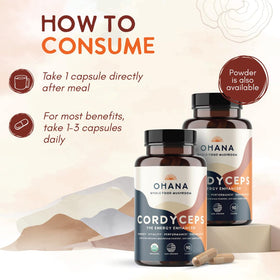Étiquette de la bouteille de Cordyceps bio Ohana avec informations nutritionnelles