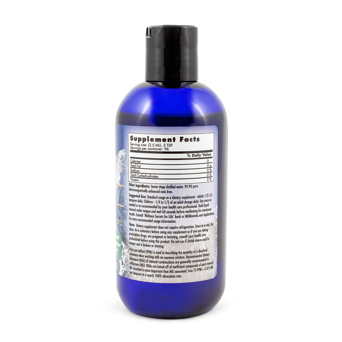 Étiquette de la bouteille de fer ionic de Mother Earth Minerals