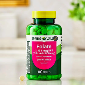 Étiquette de la bouteille de Folate 1 333 mcg DFE montrant les ingrédients