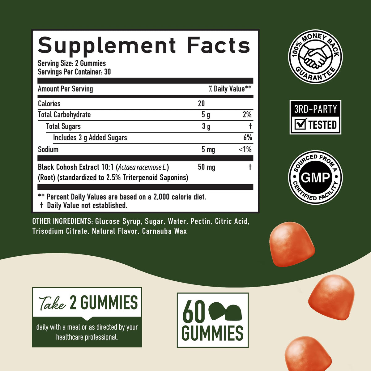 Étiquette de la bouteille de gummies de cimicifuga SMNutrition