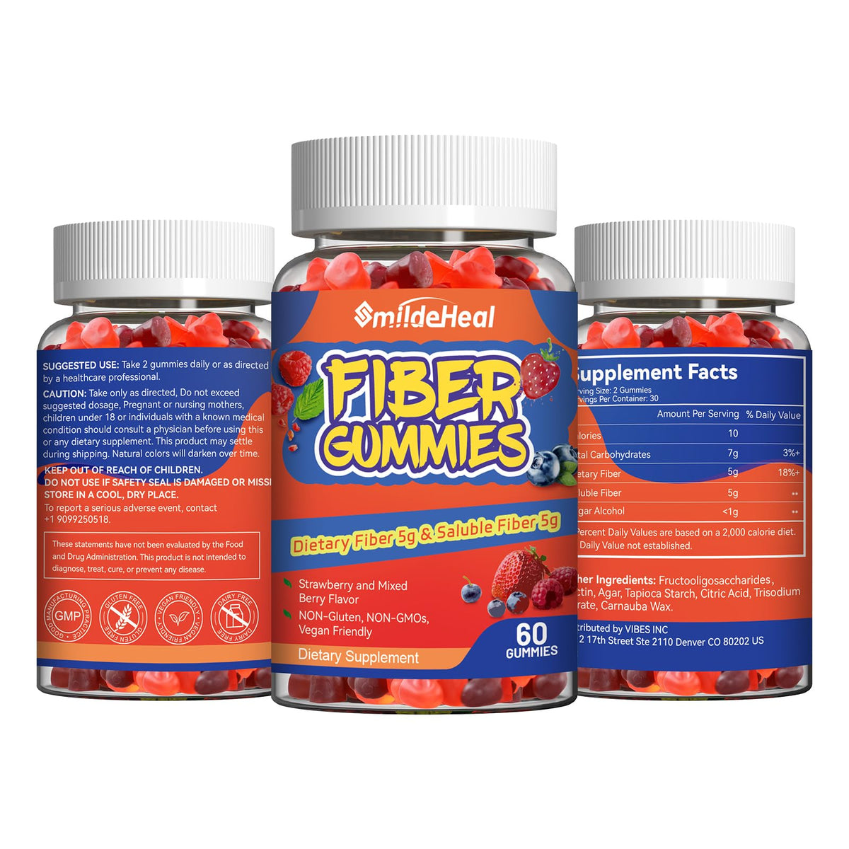 Étiquette de la bouteille de gummies de fibres SmildeHeal