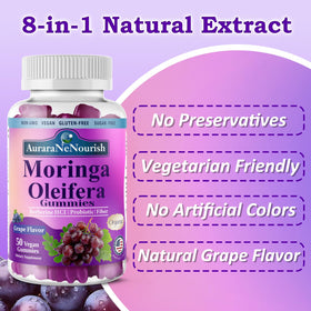 Étiquette de la bouteille de gummies Moringa Bio AuraraNeNourish