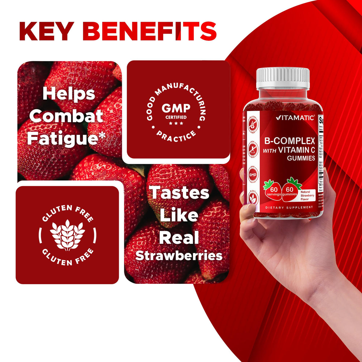 Étiquette de la bouteille de gummies Vitamatic B-Complex