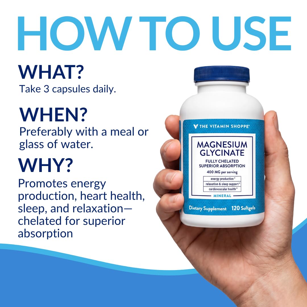 Étiquette de la bouteille de Magnésium Glycinate 400 mg de The Vitamin Shoppe